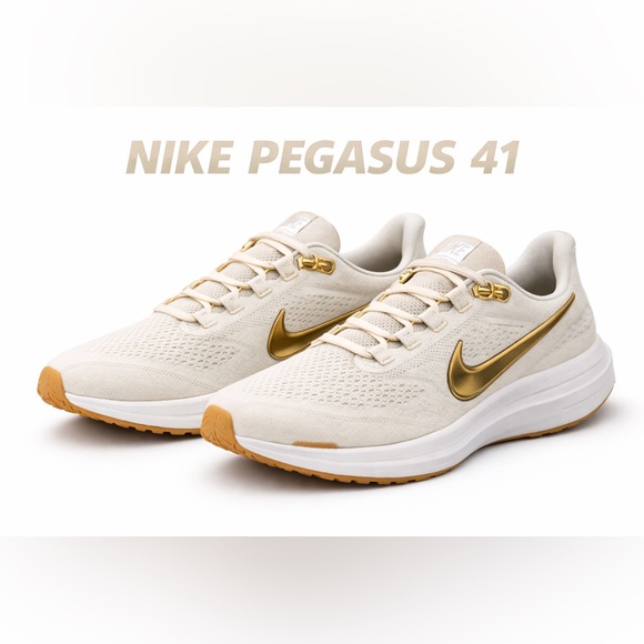 Nike Shoes - Nike Pegasus 41 Women’s 7.5 White/Cream W Metallic Gold Swoosh Running Shoes